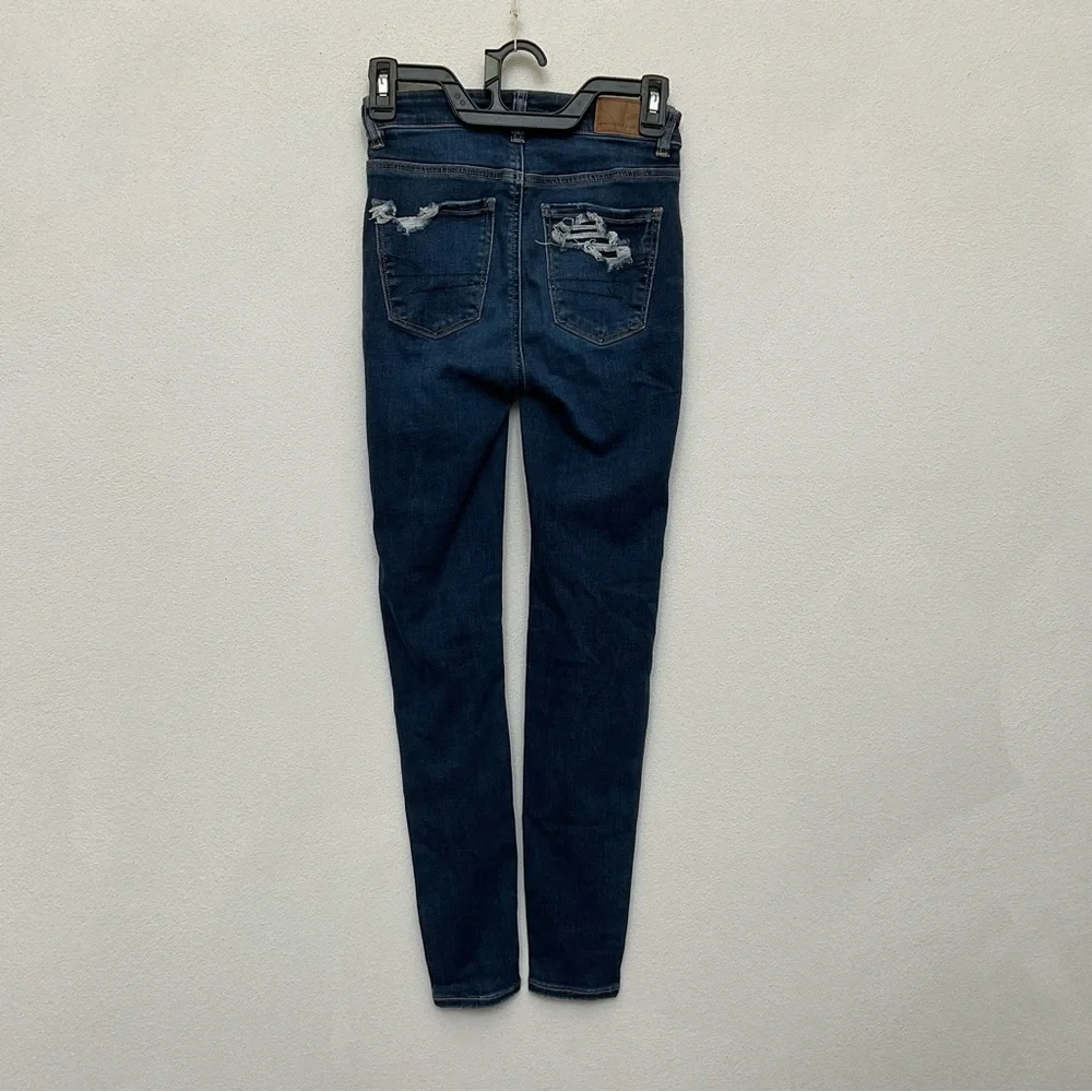American Eagle Dark Wash Distressed Hi-Rise Jegging Size 00 Next Level Stretch